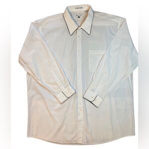 VTG Bruno Conte 18.5 34/35 white black trim long sleeved button up dress shirt